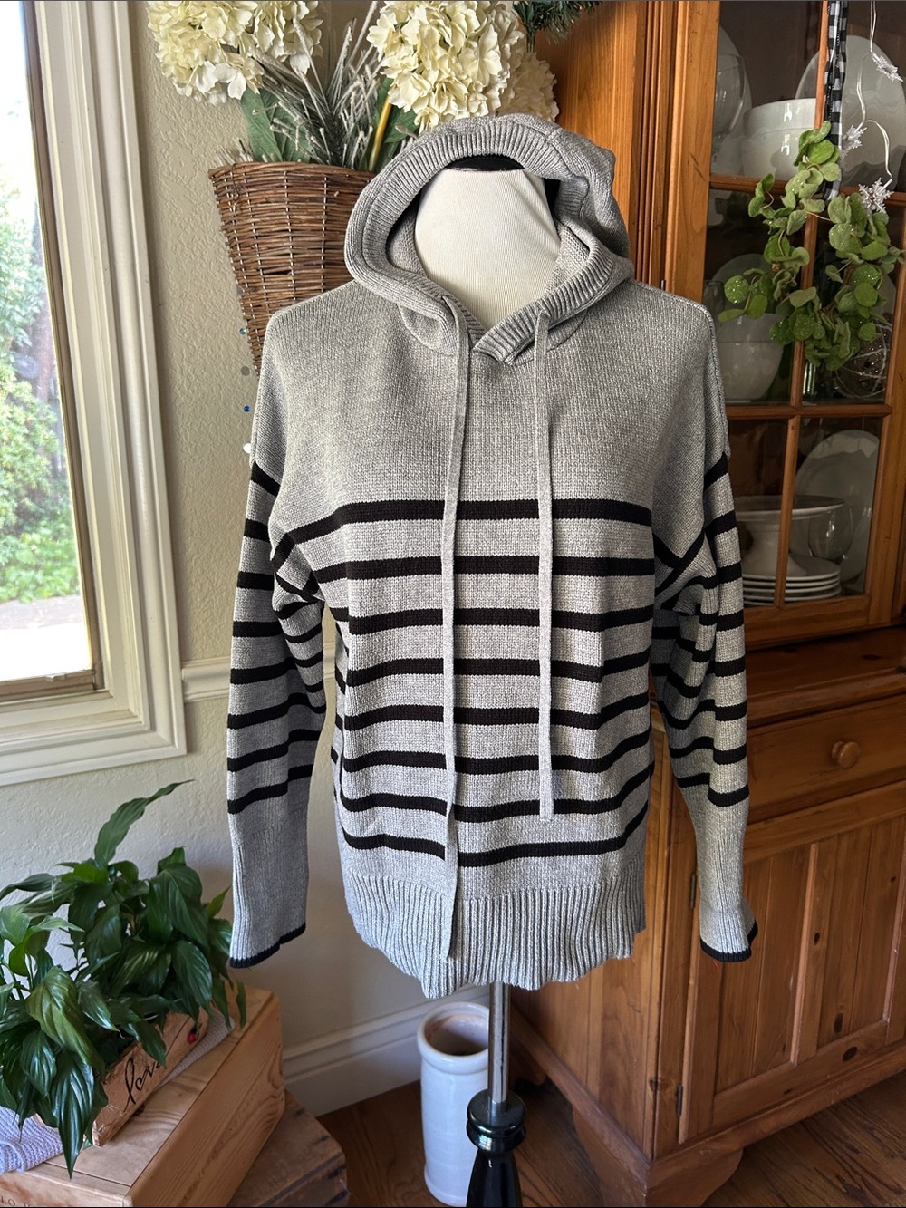 Philosophy Gray Hoodie Timeless Sweater with Black Stripes